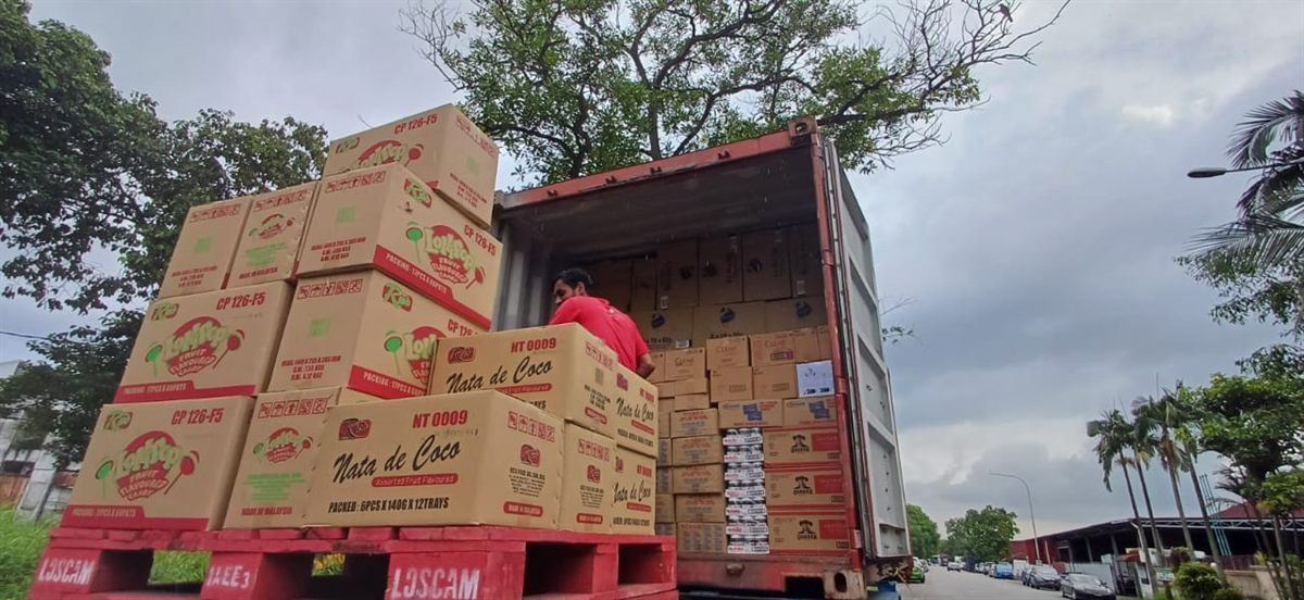 Private label products palletised and prepared for export from Malaysia